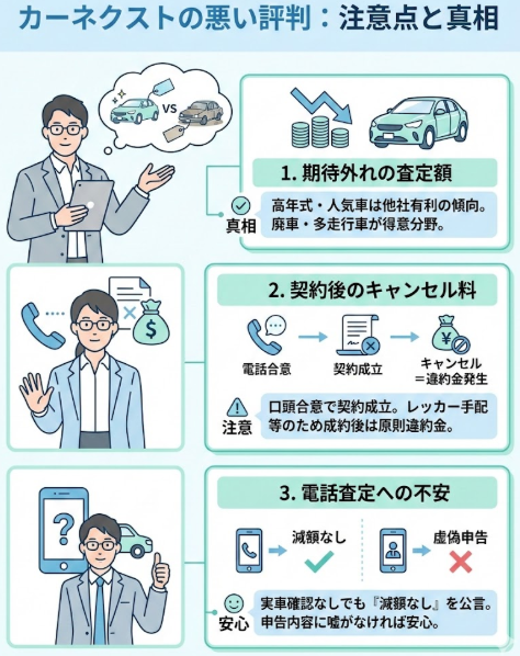 カーネクストの悪い評判口コミは「査定額とキャンセル料」