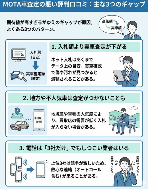 MOTA車査定の悪い評判口コミは【査定額のギャップ】