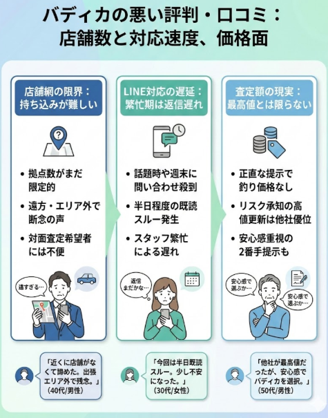 バディカの悪い評判口コミは「店舗数と対応速度」