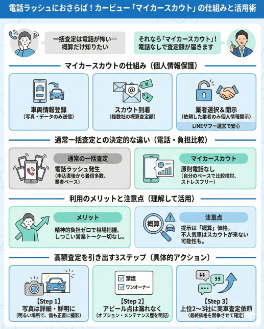 カービューのマイカースカウトとは?仕組みと一括査定との違いを解説