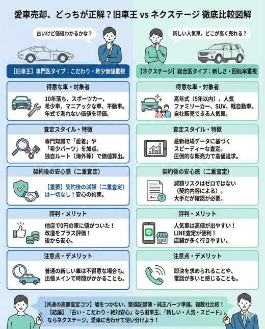 旧車王とネクステージの違いは？買取額や対応車種を徹底比較