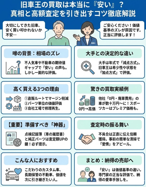 旧車王の買取実績は安い？査定額の相場と高く売るためのコツ